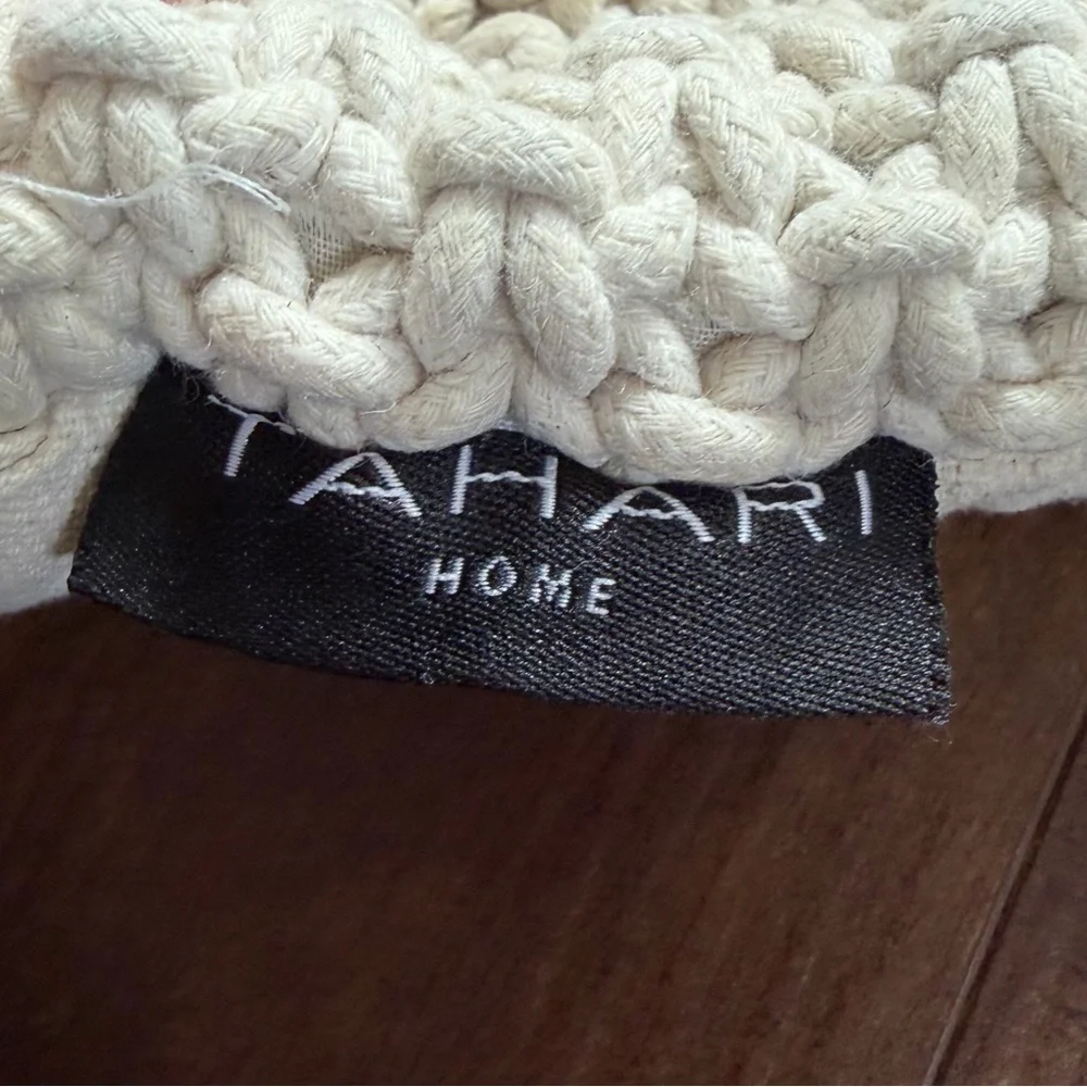 Tahari Home Macrame Pillow Cover Cream 17x17 Boho Textured Diamond Knot Cushion